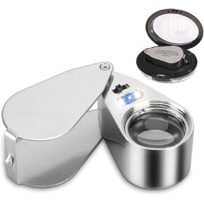 40X Metal Illuminated Jewelers Loop Magnifier Glass, Loupe Magnifier with Light and Pocket Folding, Handheld Jewelers Eye Loop for Jewelry Identifying, Currency Detecting, Rock Collecting, Stamps