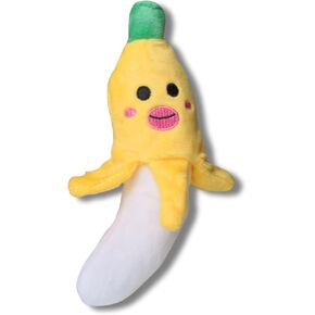 Dog Comfy Plush Toy with Squeaker for Indoor Play Teeth Cleaning Chewing Cuddle Cozy Self-Entertainment (Banana)