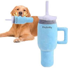 Cute Squeaky Dog Toys Cup - Soft Tumbler Funny Dog Toys with Handle for Aggressive Chewers, Safety Design Dog Toys for Small/Medium/Large Dog (Blue)