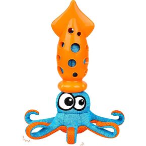 Squid Shaped Squeaky Dog Toys, Interactive tug of war and Teething Dog Toys, Safe TPR Material, Cute pet Toys for Dogs, Slinky Design for Fun Play(Blue)