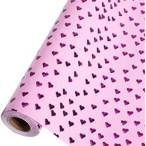 Ribbli Valentine’s Day Wrapping Paper Pink with Gold Heart Foil Mini Roll Gift Wrap for Women Girls Anniversary Birthday Wedding 17 Inch x 33 Feet