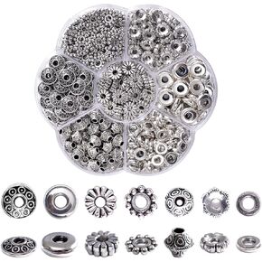 400Pcs Antique Silver Spacer Beads for Jewelry Making, Bracelet, Necklace, Earring Findings & Supplies