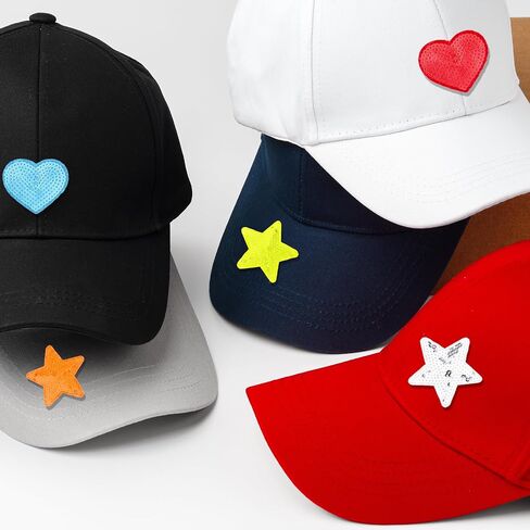 20 PCS Sequin Star & Heart Iron on Patches, Cute Small Embroidered Patch Shiny Appliques Embellishments Glitter Star Heart Stick on Iron Patches for Clothing Jeans Jackets Backpacks Costume in Saudi Arabia