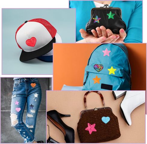 20 PCS Sequin Star & Heart Iron on Patches, Cute Small Embroidered Patch Shiny Appliques Embellishments Glitter Star Heart Stick on Iron Patches for Clothing Jeans Jackets Backpacks Costume in Saudi Arabia