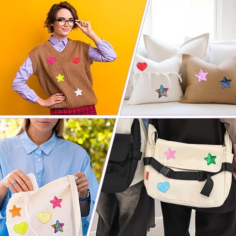 20 PCS Sequin Star & Heart Iron on Patches, Cute Small Embroidered Patch Shiny Appliques Embellishments Glitter Star Heart Stick on Iron Patches for Clothing Jeans Jackets Backpacks Costume in Saudi Arabia
