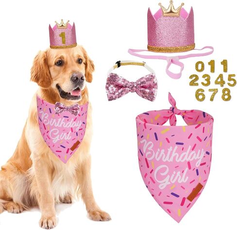 PTDECOR Dog Birthday Party Supplies, Multi Size Birthday Boy Bandana，Blue Crowns Birthday Dog Hat Set for Medium Large Pets (Large) in Saudi Arabia