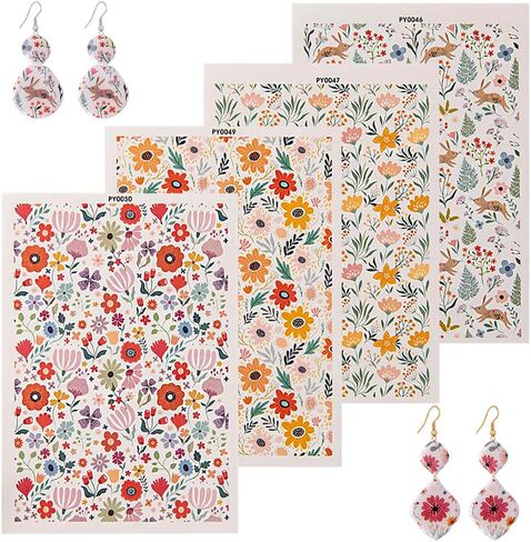KABAKE Polymer Clay Transfer Paper 4 PCS Colorful Flowers Magic Water Transfer Paper Retro Floral Leaf Paper for Earrings Jewelry Making Polymer Clay Tools in Saudi Arabia