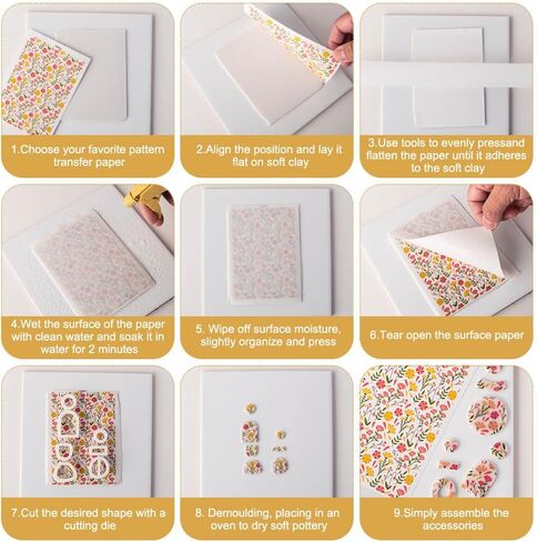 KABAKE Polymer Clay Transfer Paper 4 PCS Colorful Flowers Magic Water Transfer Paper Retro Floral Leaf Paper for Earrings Jewelry Making Polymer Clay Tools in Saudi Arabia