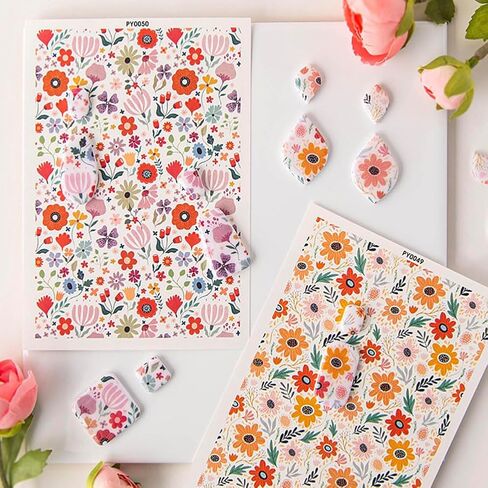 KABAKE Polymer Clay Transfer Paper 4 PCS Colorful Flowers Magic Water Transfer Paper Retro Floral Leaf Paper for Earrings Jewelry Making Polymer Clay Tools in Saudi Arabia