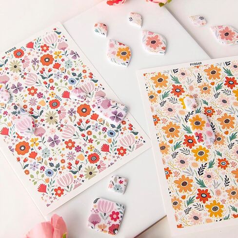 KABAKE Polymer Clay Transfer Paper 4 PCS Colorful Flowers Magic Water Transfer Paper Retro Floral Leaf Paper for Earrings Jewelry Making Polymer Clay Tools in Saudi Arabia