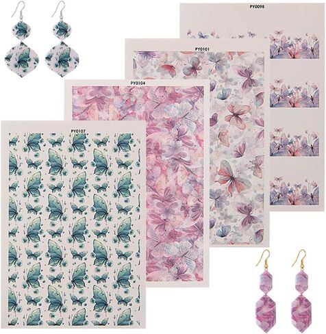 KABAKE Polymer Clay Transfer Paper 4 PCS Colorful Flowers Magic Water Transfer Paper Retro Floral Leaf Paper for Earrings Jewelry Making Polymer Clay Tools in Saudi Arabia