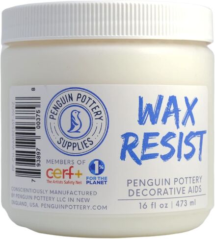 Penguin Pottery Ceramic Wax Resist for Pottery Glaze ، Clay Glaze ، Slip Clay - استخدم شمع الفخار مع اللمعان في فرن الفخار - بديل لمقاومة اللاتكس للفخار (1 بنت | 473 مل) in Kuwait