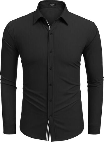 COOFANDY Mens Casual Button Down Shirt Untucked Long Sleeve Stretch Denim Dress Shirt in Saudi Arabia