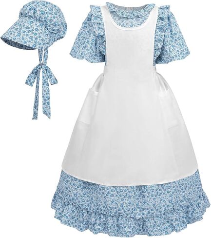 Nuoqi Prairie Dress Girls Pioneer Colonial Costume Laura Ingalls Wilder Costume with Apron in Kuwait