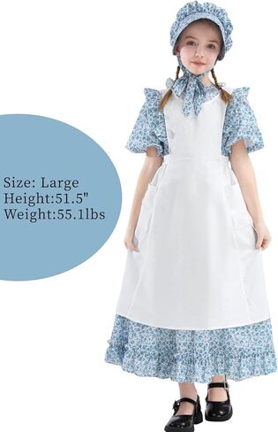 Nuoqi Prairie Dress Girls Pioneer Colonial Costume Laura Ingalls Wilder Costume with Apron in Kuwait