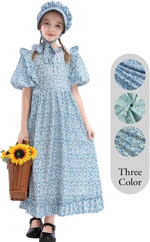 Nuoqi Prairie Dress Girls Pioneer Colonial Costume Laura Ingalls Wilder Costume with Apron in Kuwait
