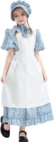 Nuoqi Prairie Dress Girls Pioneer Colonial Costume Laura Ingalls Wilder Costume with Apron in Kuwait