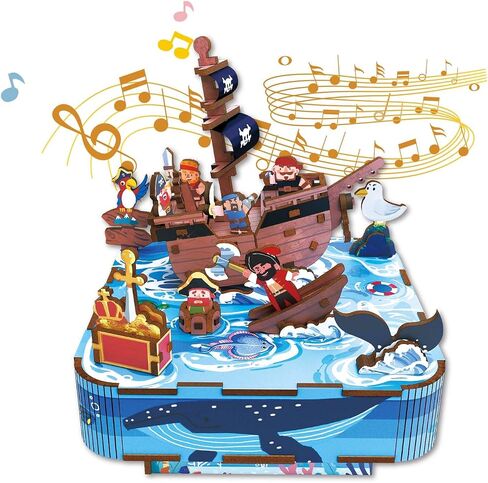 Wooden Music Box Puzzle – DIY Christmas Street View Rotating Music Box Kit, 3D Creative Musical Puzzle Craft Model, Holiday Desk Decor, for Adults, Birthday & Christmas in Saudi Arabia