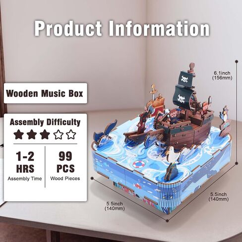 Wooden Music Box Puzzle – DIY Christmas Street View Rotating Music Box Kit, 3D Creative Musical Puzzle Craft Model, Holiday Desk Decor, for Adults, Birthday & Christmas in Saudi Arabia