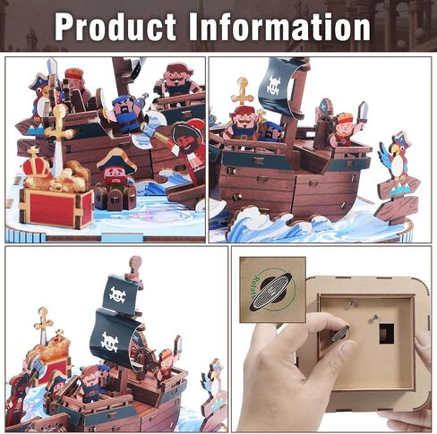 Wooden Music Box Puzzle – DIY Christmas Street View Rotating Music Box Kit, 3D Creative Musical Puzzle Craft Model, Holiday Desk Decor, for Adults, Birthday & Christmas in Saudi Arabia