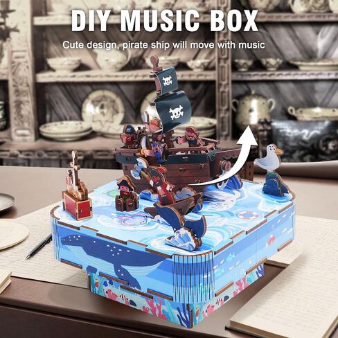 Wooden Music Box Puzzle – DIY Christmas Street View Rotating Music Box Kit, 3D Creative Musical Puzzle Craft Model, Holiday Desk Decor, for Adults, Birthday & Christmas in Saudi Arabia