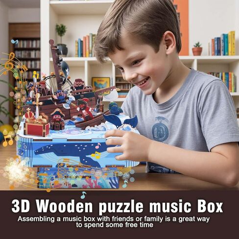 Wooden Music Box Puzzle – DIY Christmas Street View Rotating Music Box Kit, 3D Creative Musical Puzzle Craft Model, Holiday Desk Decor, for Adults, Birthday & Christmas in Saudi Arabia