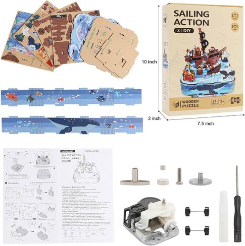 Wooden Music Box Puzzle – DIY Christmas Street View Rotating Music Box Kit, 3D Creative Musical Puzzle Craft Model, Holiday Desk Decor, for Adults, Birthday & Christmas in Saudi Arabia