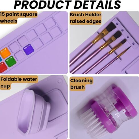 Silicone Painting Mat - Art Mat with Cup, Craft Paint Brush Cleaner Tool &10 Paint Brushes – Thick Large 20 X 16 Paint Mat for Kids & Adults – Washable Erasable Silicone Craft Mat for Artistic Work in Saudi Arabia