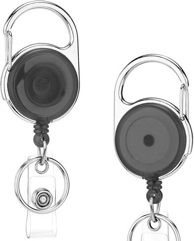 Badge Clips Retractable, Badge Holder Clip, Retractable Badge Holders, Heavy Duty Badge Reel, Retractable Keychain with Carabiner and Key Ring (Black Translucent, 2 Pack) in Saudi Arabia
