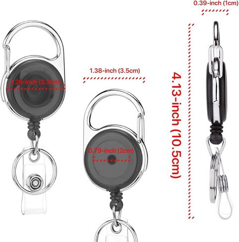 Badge Clips Retractable, Badge Holder Clip, Retractable Badge Holders, Heavy Duty Badge Reel, Retractable Keychain with Carabiner and Key Ring (Black Translucent, 2 Pack) in Saudi Arabia