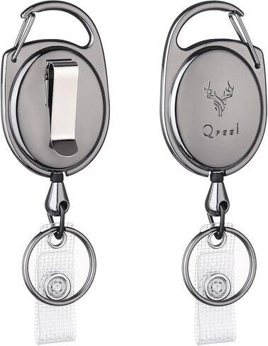 Badge Clips Retractable, Badge Holder Clip, Retractable Badge Holders, Heavy Duty Badge Reel, Retractable Keychain with Carabiner and Key Ring (Black Translucent, 2 Pack) in Saudi Arabia