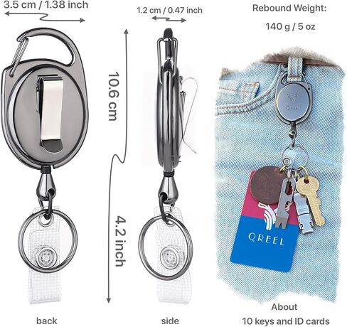 Badge Clips Retractable, Badge Holder Clip, Retractable Badge Holders, Heavy Duty Badge Reel, Retractable Keychain with Carabiner and Key Ring (Black Translucent, 2 Pack) in Saudi Arabia