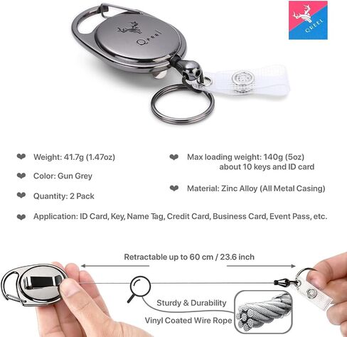 Badge Clips Retractable, Badge Holder Clip, Retractable Badge Holders, Heavy Duty Badge Reel, Retractable Keychain with Carabiner and Key Ring (Black Translucent, 2 Pack) in Saudi Arabia