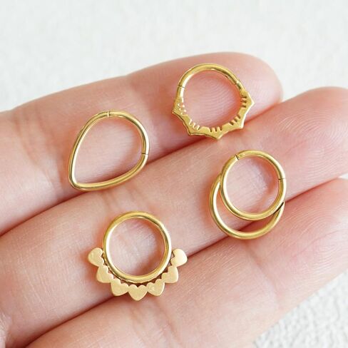 4 PCs Septum Ring Surgical Steel Daith Piercing Jewelry Set, Silver Septum Jewelry for Septum Piercing, Septum Clicker Daith Earring, 16G 8mm in Saudi Arabia
