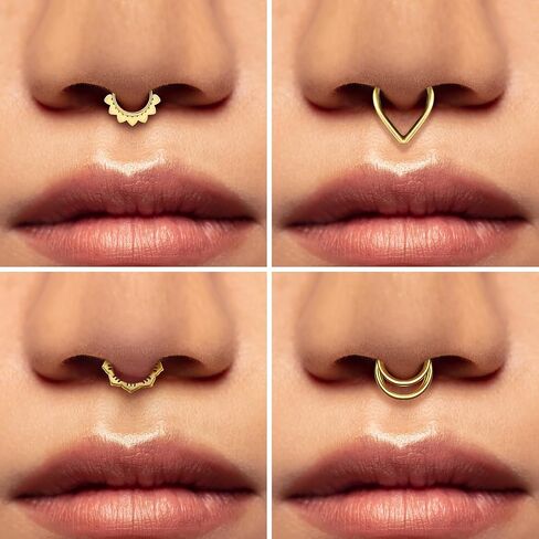 4 PCs Septum Ring Surgical Steel Daith Piercing Jewelry Set, Silver Septum Jewelry for Septum Piercing, Septum Clicker Daith Earring, 16G 8mm in Saudi Arabia