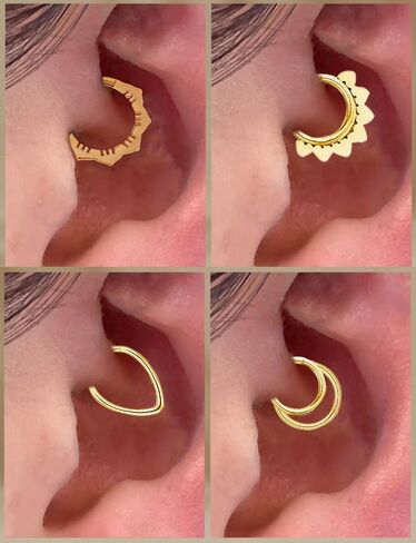 4 PCs Septum Ring Surgical Steel Daith Piercing Jewelry Set, Silver Septum Jewelry for Septum Piercing, Septum Clicker Daith Earring, 16G 8mm in Saudi Arabia