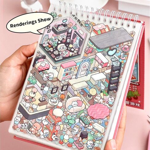DIY 3D FUN MINI HOUSE SCEENTORS BOOK مع TWEEZER MATION SHOPE THE THE THE SHOPET SHOPET SMISEMENT PARK مشاهد ملصقات صغيرة لطيفة للإغاثة تمر الوقت (20 تصميمًا) in Kuwait