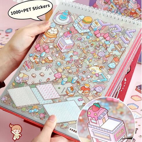 DIY 3D FUN MINI HOUSE SCEENTORS BOOK مع TWEEZER MATION SHOPE THE THE THE SHOPET SHOPET SMISEMENT PARK مشاهد ملصقات صغيرة لطيفة للإغاثة تمر الوقت (20 تصميمًا) in Kuwait