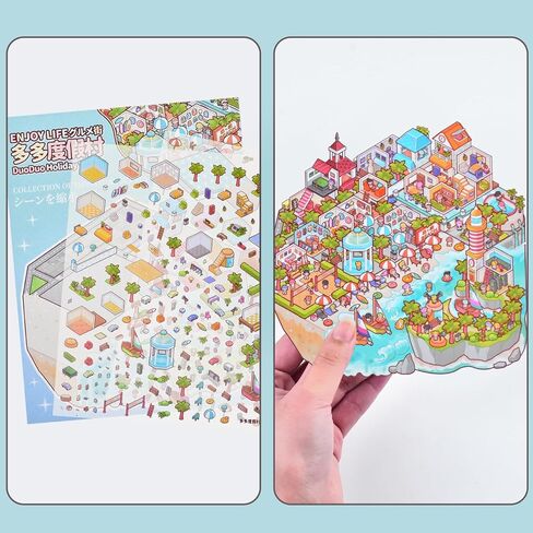 DIY 3D FUN MINI HOUSE SCEENTORS BOOK مع TWEEZER MATION SHOPE THE THE THE SHOPET SHOPET SMISEMENT PARK مشاهد ملصقات صغيرة لطيفة للإغاثة تمر الوقت (20 تصميمًا) in Kuwait