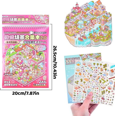 DIY 3D FUN MINI HOUSE SCEENTORS BOOK مع TWEEZER MATION SHOPE THE THE THE SHOPET SHOPET SMISEMENT PARK مشاهد ملصقات صغيرة لطيفة للإغاثة تمر الوقت (20 تصميمًا) in Kuwait