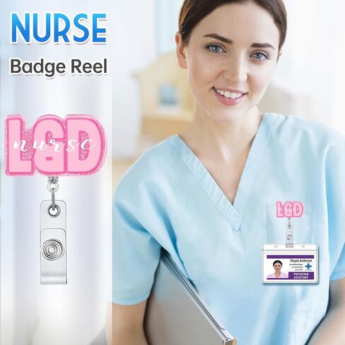 Plifal NICU ID Badge Reel Holder Retractable - Alligator Clip for Nurse Nursing, Rose Cute Neonatal Intensive Care Unit Acrylic Name Tag Reels Hospital Student Work Accessories in Saudi Arabia