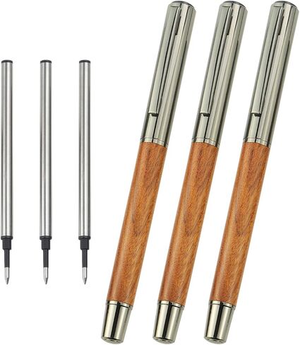 YUNCHUN 1PC Wood Rollerball Pen, Vintage Wooden Liquid Gel Ink Pen with 1 Black Ink Refill, Fancy Roller Pen for Writing and Journaling, Cool Business Executive Professional Pen, Rounded Pen Cap in Saudi Arabia