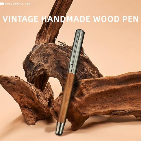 YUNCHUN 1PC Wood Rollerball Pen, Vintage Wooden Liquid Gel Ink Pen with 1 Black Ink Refill, Fancy Roller Pen for Writing and Journaling, Cool Business Executive Professional Pen, Rounded Pen Cap in Saudi Arabia