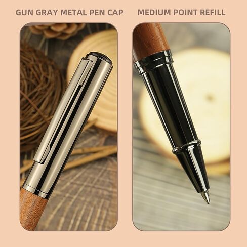 YUNCHUN 1PC Wood Rollerball Pen, Vintage Wooden Liquid Gel Ink Pen with 1 Black Ink Refill, Fancy Roller Pen for Writing and Journaling, Cool Business Executive Professional Pen, Rounded Pen Cap in Saudi Arabia