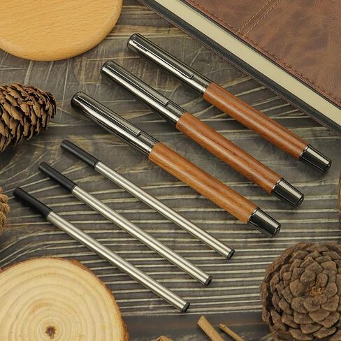 YUNCHUN 1PC Wood Rollerball Pen, Vintage Wooden Liquid Gel Ink Pen with 1 Black Ink Refill, Fancy Roller Pen for Writing and Journaling, Cool Business Executive Professional Pen, Rounded Pen Cap in Saudi Arabia