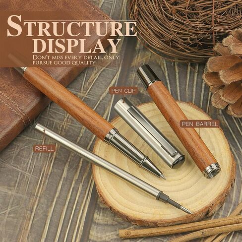YUNCHUN 1PC Wood Rollerball Pen, Vintage Wooden Liquid Gel Ink Pen with 1 Black Ink Refill, Fancy Roller Pen for Writing and Journaling, Cool Business Executive Professional Pen, Rounded Pen Cap in Saudi Arabia