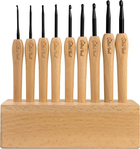 The Quilted Bear Wooden Crochet Hooks with Box – 9 Piece Crochet Hook Set with Stylish Beech Wood Ergonomic Crochet Hooks with Durable Steel Hook Heads (Wooden Display Box Included) in Kuwait