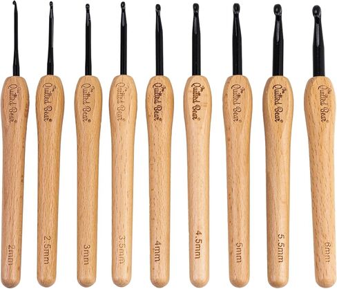 The Quilted Bear Wooden Crochet Hooks with Box – 9 Piece Crochet Hook Set with Stylish Beech Wood Ergonomic Crochet Hooks with Durable Steel Hook Heads (Wooden Display Box Included) in Kuwait