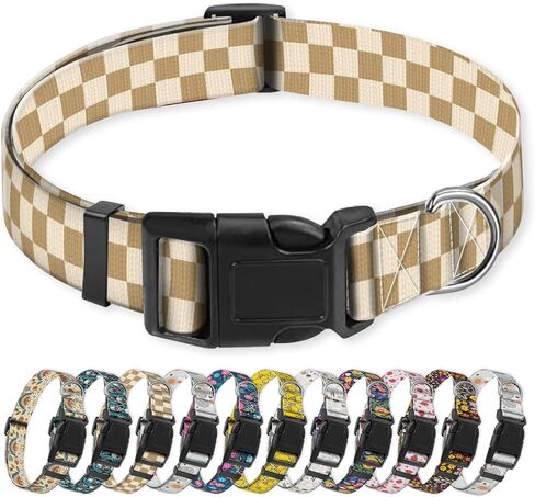 Dog Collar, Cute Puppy Collar, Funny Pet Collar, Adjustable Soft Dog Collars for Medium Dogs Green White Plaid in Kuwait