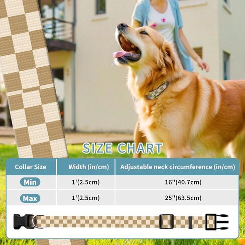 Dog Collar, Cute Puppy Collar, Funny Pet Collar, Adjustable Soft Dog Collars for Medium Dogs Green White Plaid in Kuwait